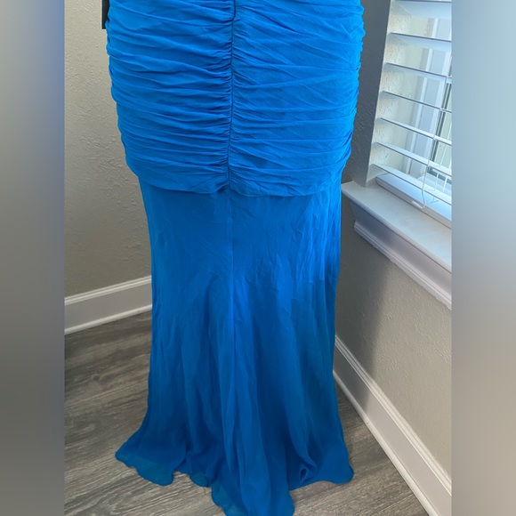 NWT, Designer 100% Silk Chiffon Blue Hi Lo Hem Evening Gown Dress, Size 8 - Picture 8 of 16